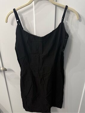 Black Slip Mini Dress with Delicate Trim Satin Side Panel accent